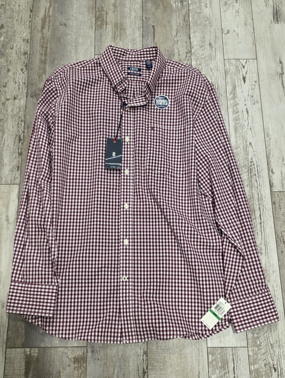 (L) Men's Izod Button-down Cotton Shirt Purple Potion Checkered New w/Tags Large